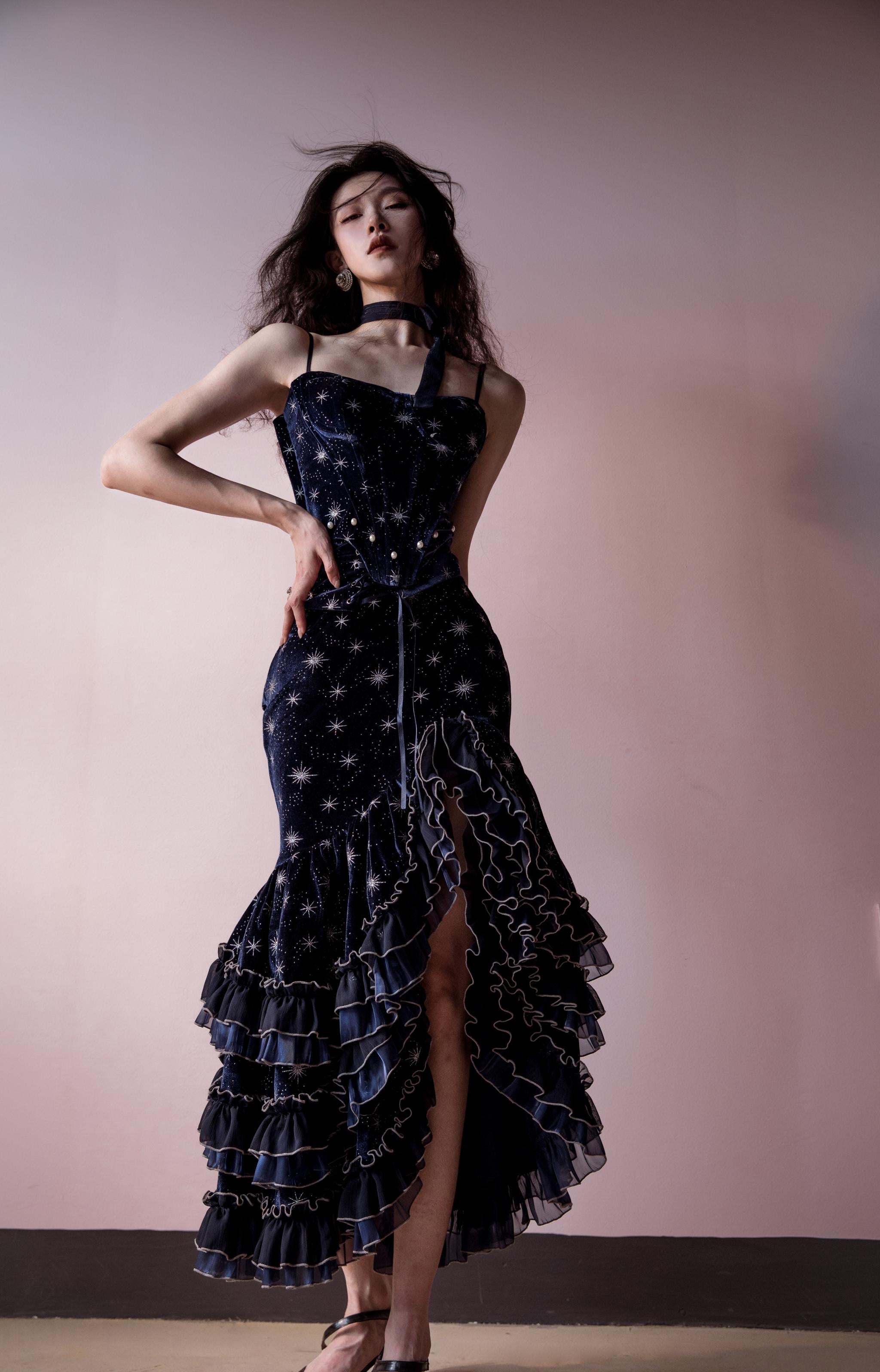 Atlantis - Gorgerous Classic Lolita Star Velvet JSK & Corset Skirt Set (L M S) 45514:852529