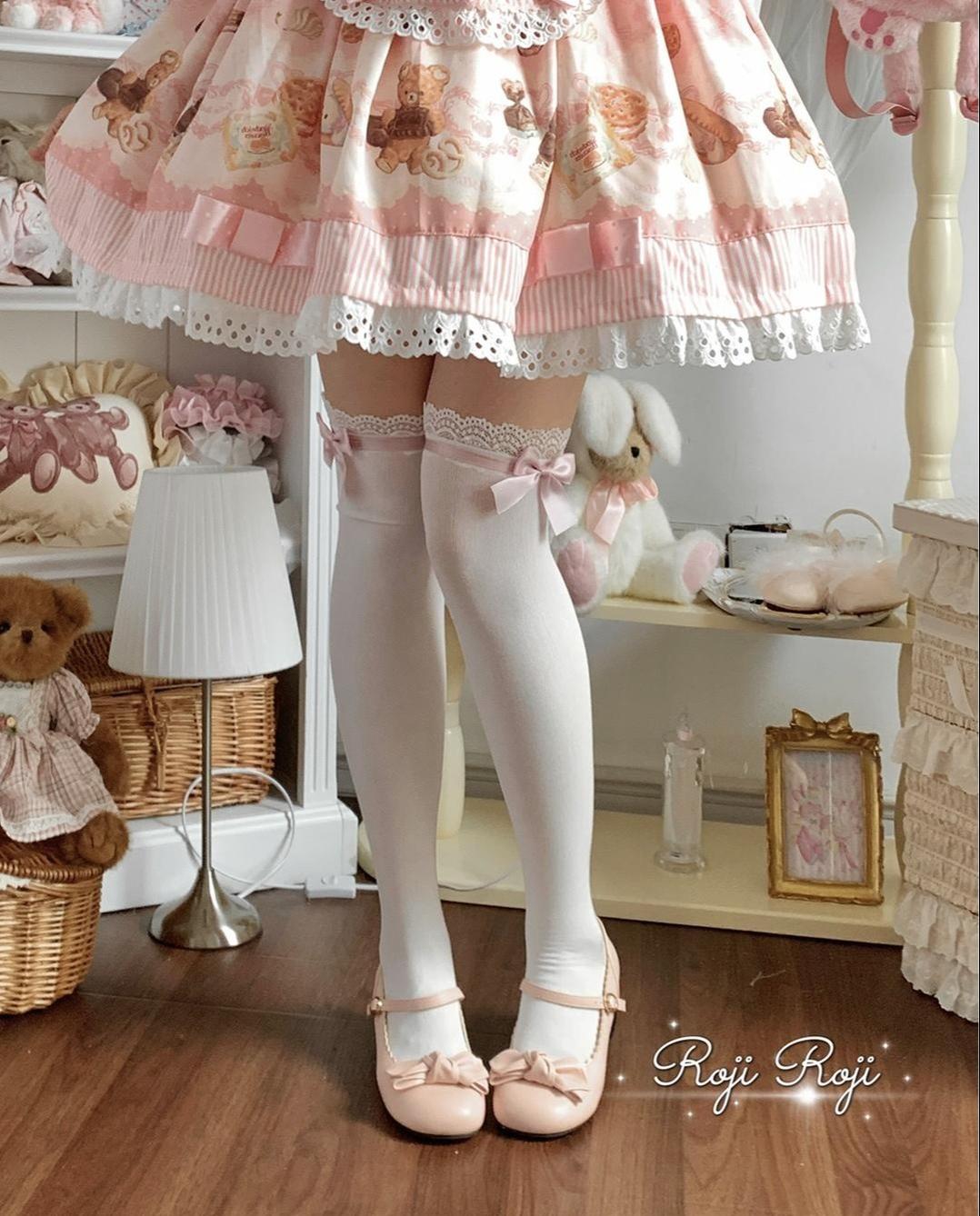 Roji Roji - Sweet Lolita Socks With Lace & Bow Details 43796:785464