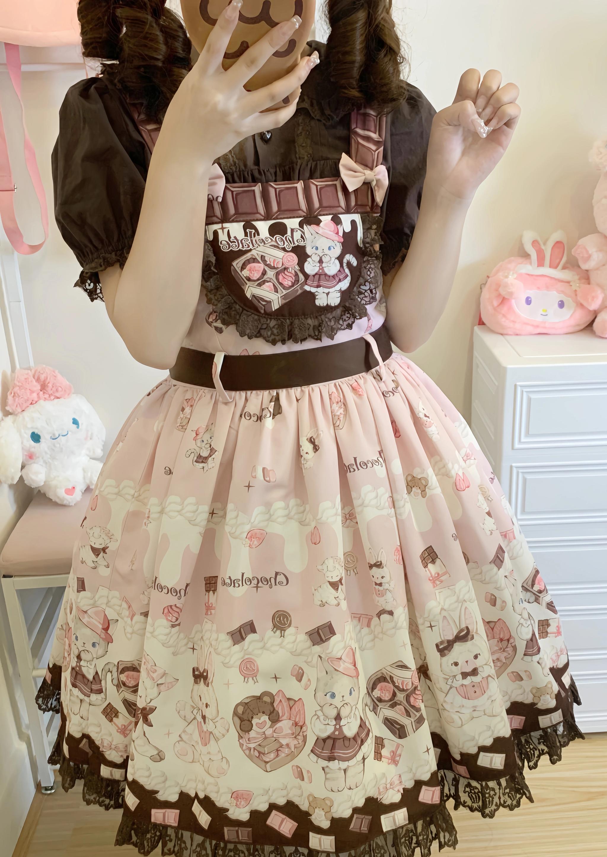 TwilightCrush - Heartbeat Miao Qiao - Kawaii Lolita Salopette Summer Cat Print Dress S Pink JSK