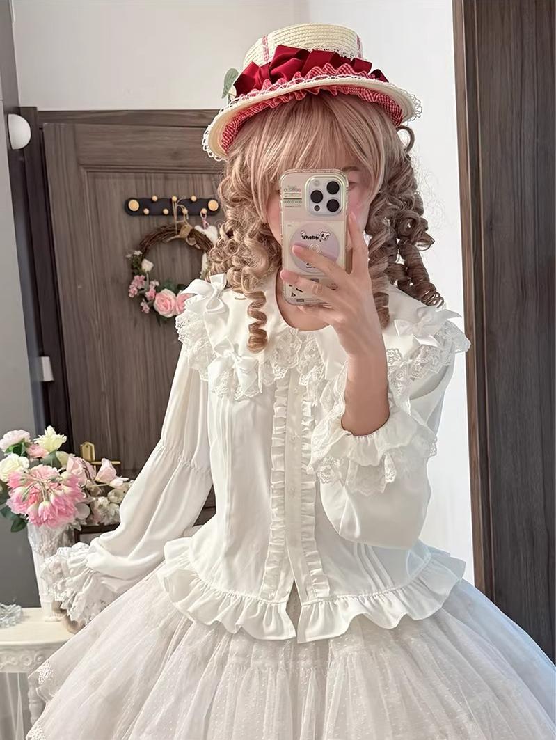 Creamy Candy - Ruffled Hem Sweet Lolita Blouse, Peter Pan Collar