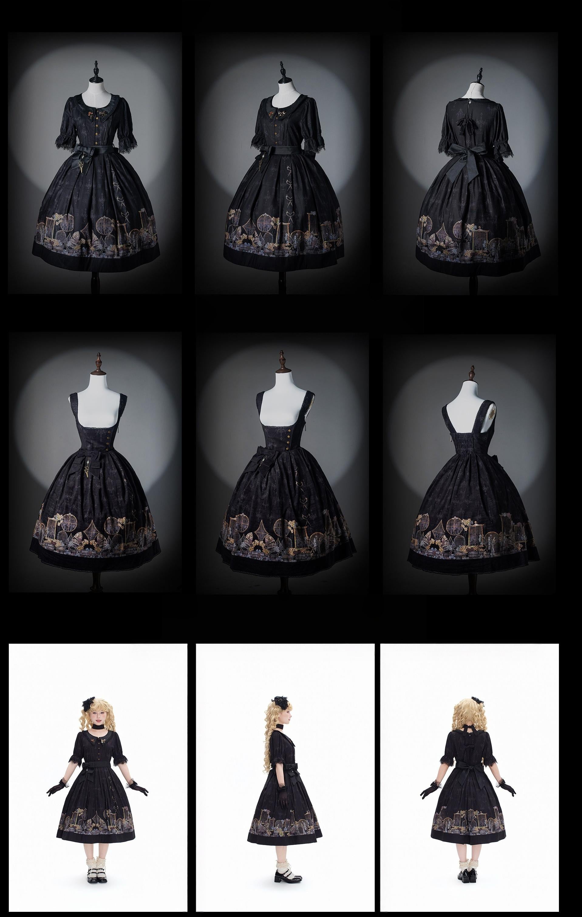 Window of Shadows - Plus Size Gothic Lolita OP & JSK, Window and Floral Print 45889:866725