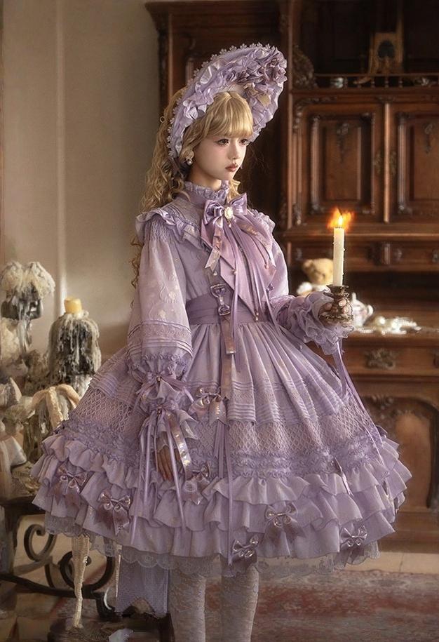 Forvever Purple - Purple Classic Lolita OP, Boning Corset (L M S) 44357:806196