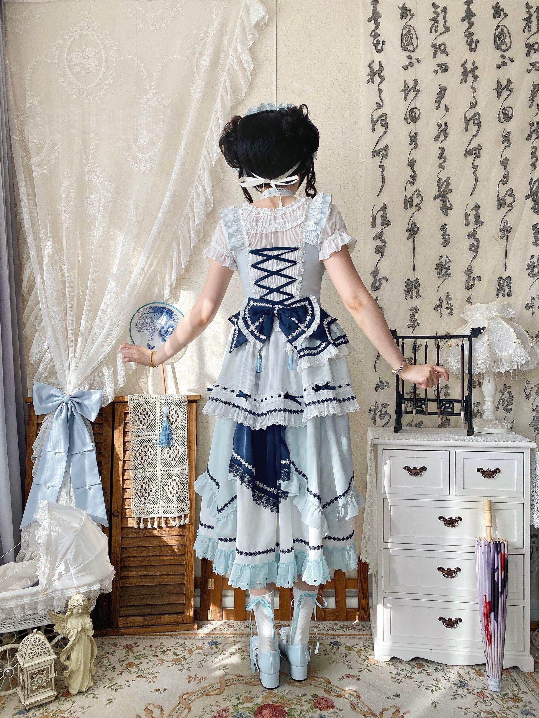 Blue and White Dream - Classic Lolita JSK Dress, Irregular Layered Hem