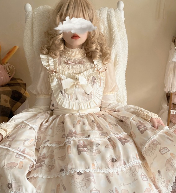 Niu Niu - Plus Size Lolita Jumper Dress, Beige Sweet Short Sleeve 13936:173850