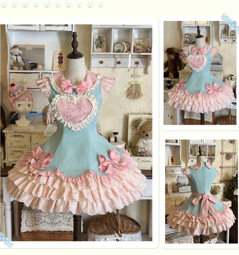 Bafei Honey Words - Sweet Lolita Embroidery JSK Dress, Tiered Hem