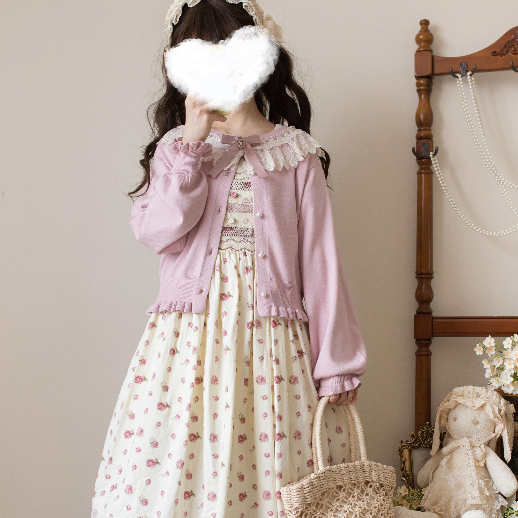 MIST - Graceful Dream - Retro Kawaii Lolita Sweater Cardigan, Ruffled Lace Neckline 43729:783959