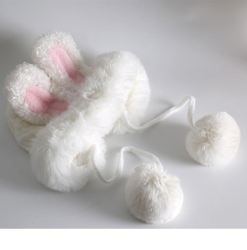 Xiaogui - Winter Kawaii Lolita Hat Plush Warm Hat with Pom-Poms