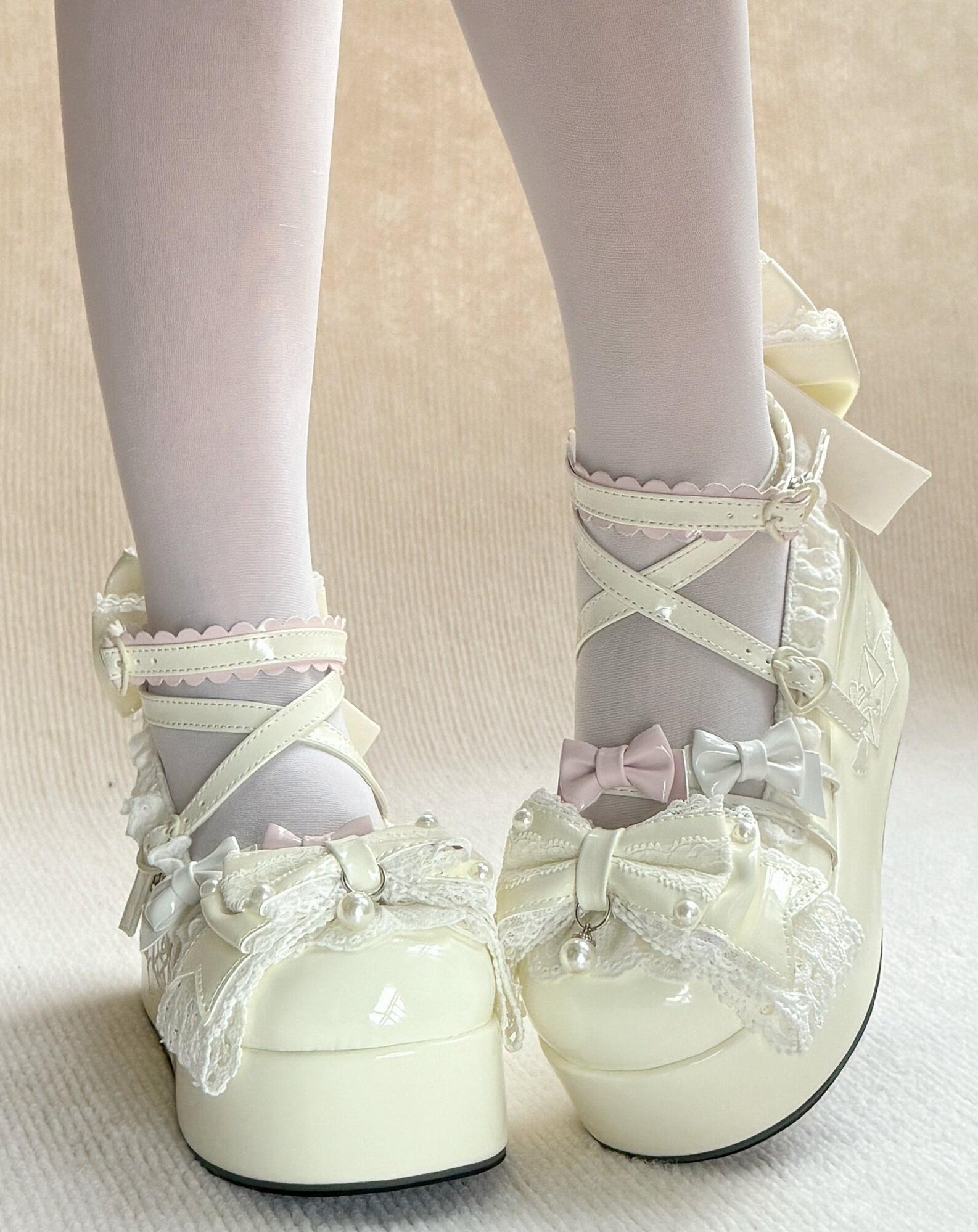Sweet Dream Letter - Sweet Lolita High Platform Shoes, Embroidery & Bows Yellow 34