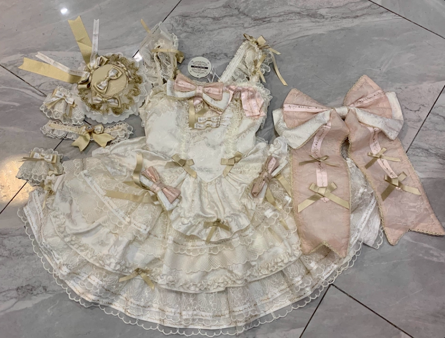 Luminous Whisper - Sweet Lolita Princess Jumper Dress, Layered Hem Apricot - Trailing Only S