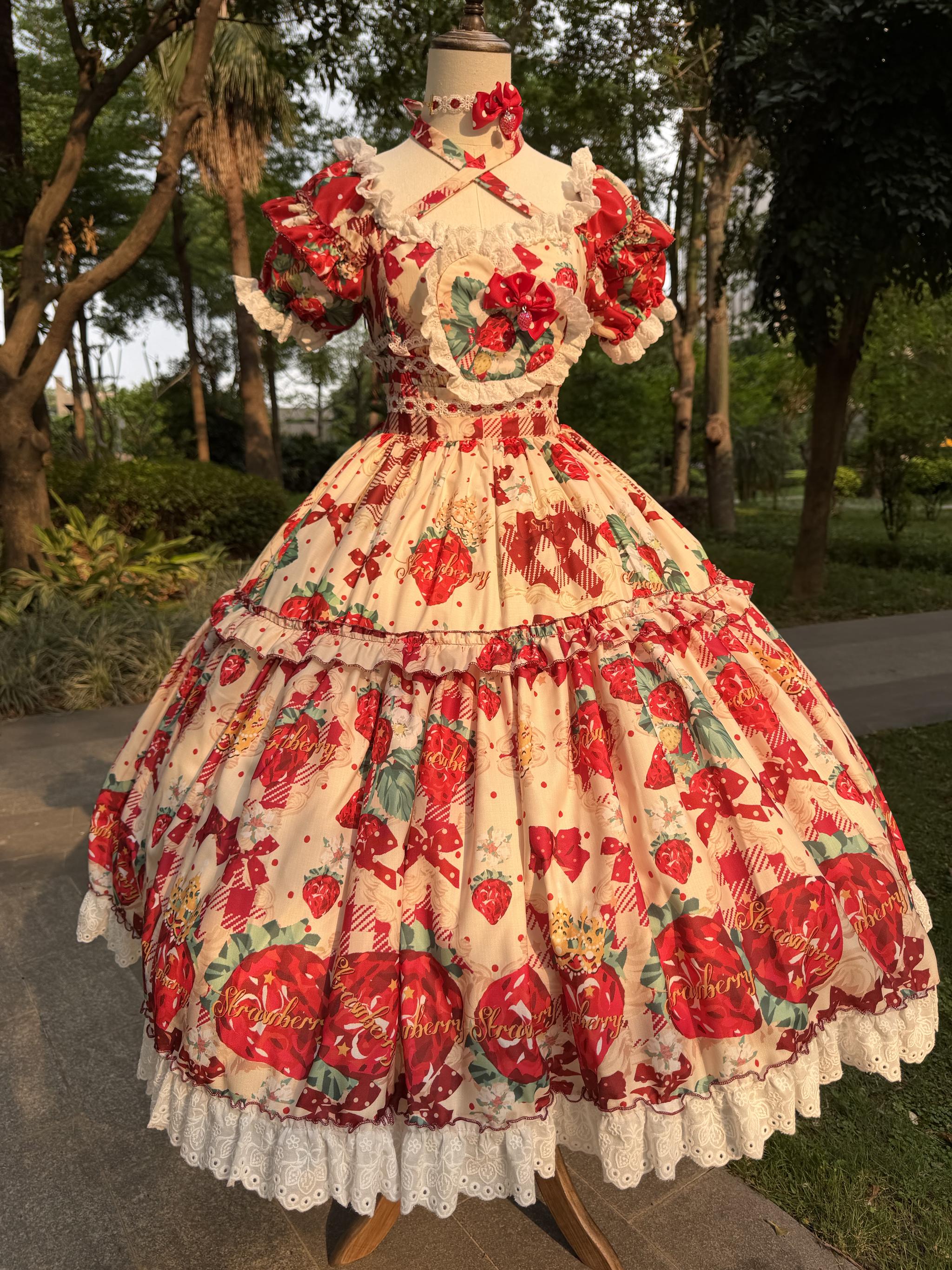 Crown Strawberry - Old School Lolita Crown Strawberry Printed OP Dress Apricot OP Only S Pre-order