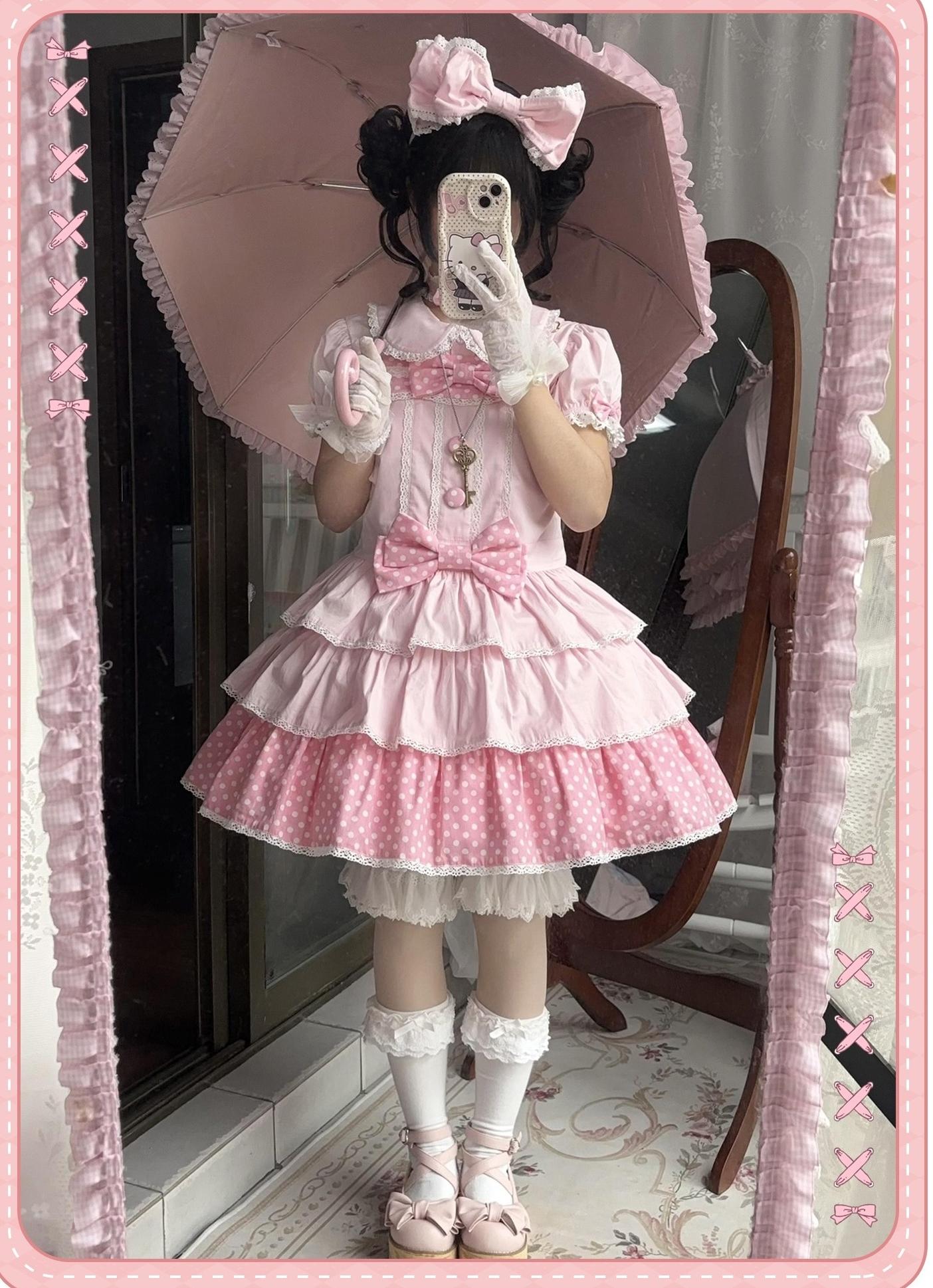 Sweet Dream Sheep - Polka Dot Tri-Hem - Cotton Sweet Lolita Salopette, Peter-pan Shirt