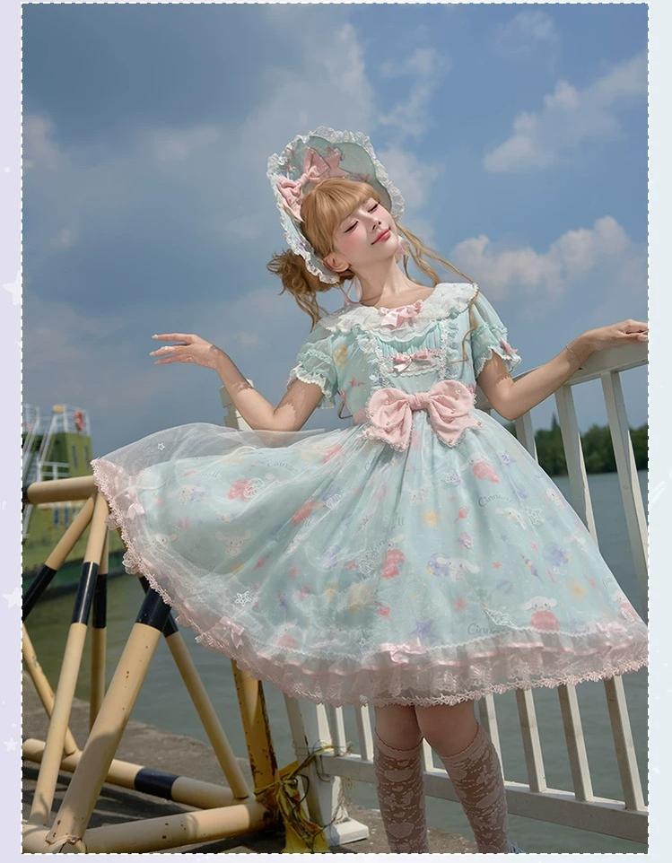 Cinnamoroll Ocean Fantasy - IP Collab Sweet Lolita Tiered JSK & OP Dress, Cinnamoroll Print 45995:871873