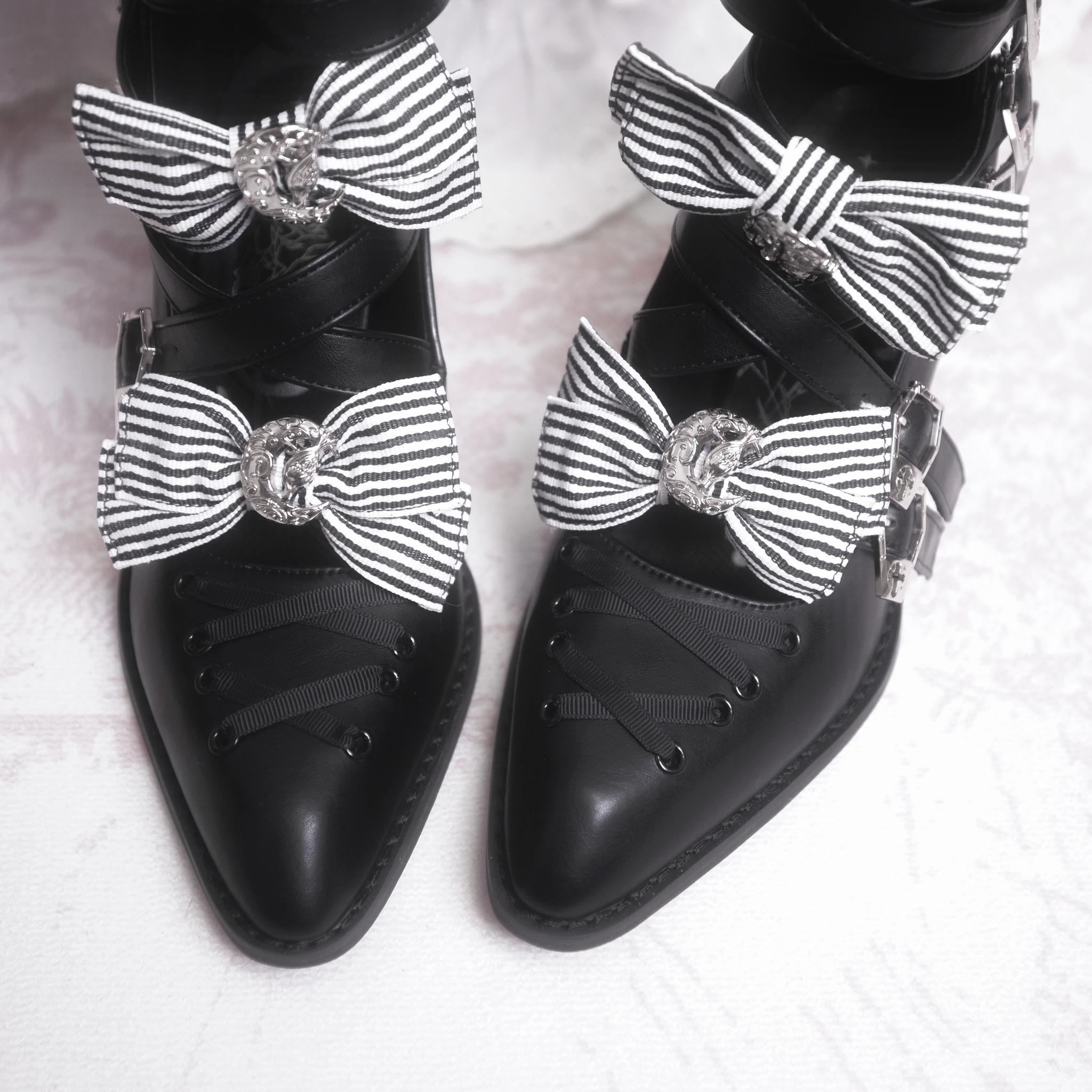 Moon-Raven Dream - Gothic Lolita Pointed Toe Heeled Boots, Cross Strap (34 35 36 37 38 39 40 41) 45893:867097
