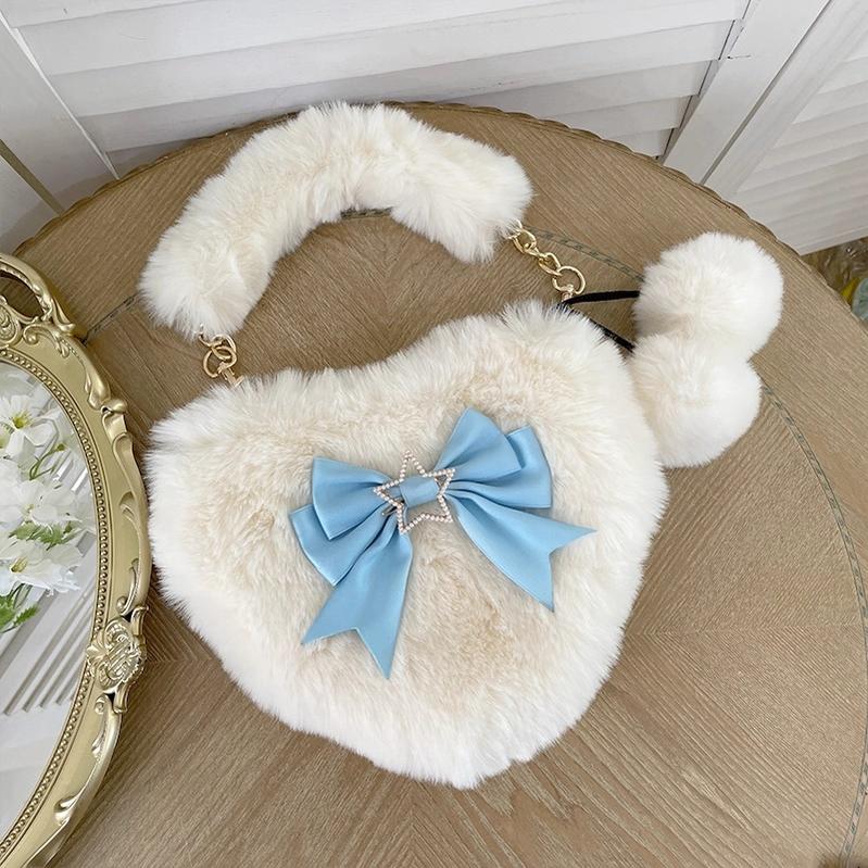 Xiaogui - Plush Heart-Shaped Lolita Bag, Detachable Bow 44204:798517