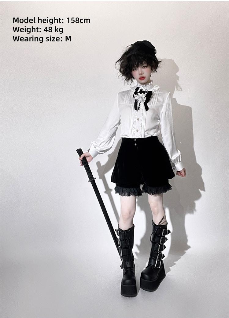 CastleToo - Erosion Heart F-Type - Ouji Lolita Suit Black Velvet Shorts and Skirt 40628:669828