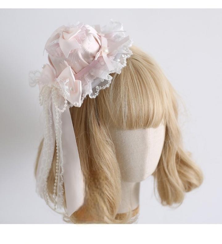 Xiaogui - Sweet Lolita Headwear Set BNT/Hat/Headband/Cuffs With Lace Mini Top Hat