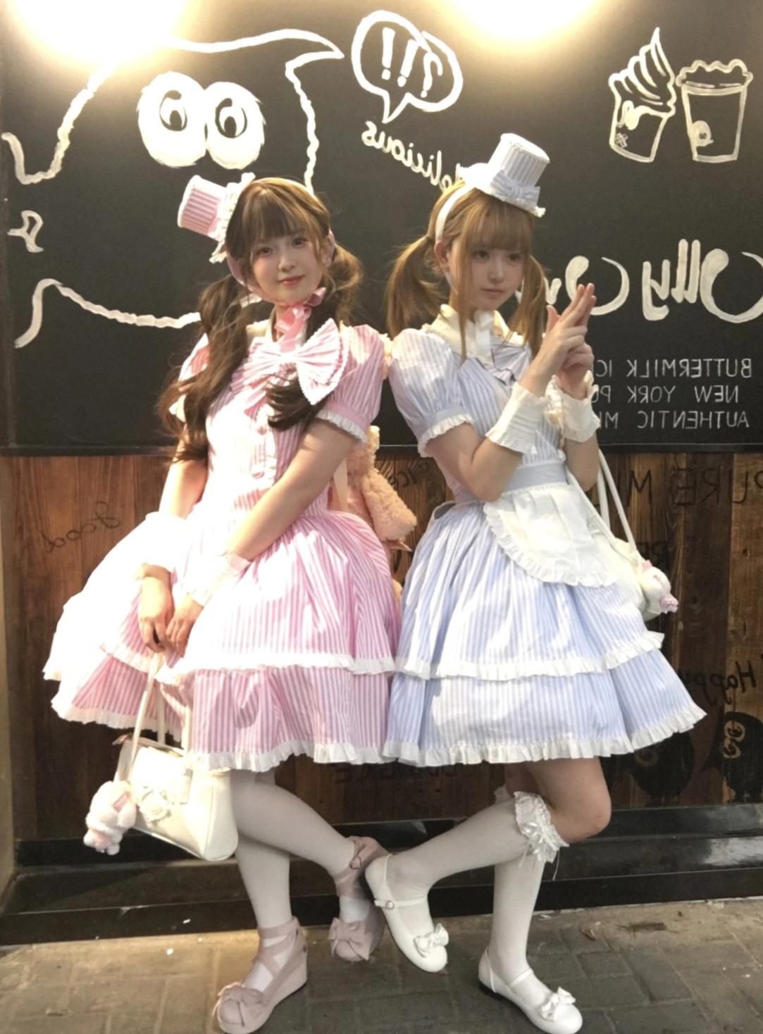 Ever-charming Miss Stripes - Striped Old School Lolita OP Dress, Detachable Apron 44920:827752