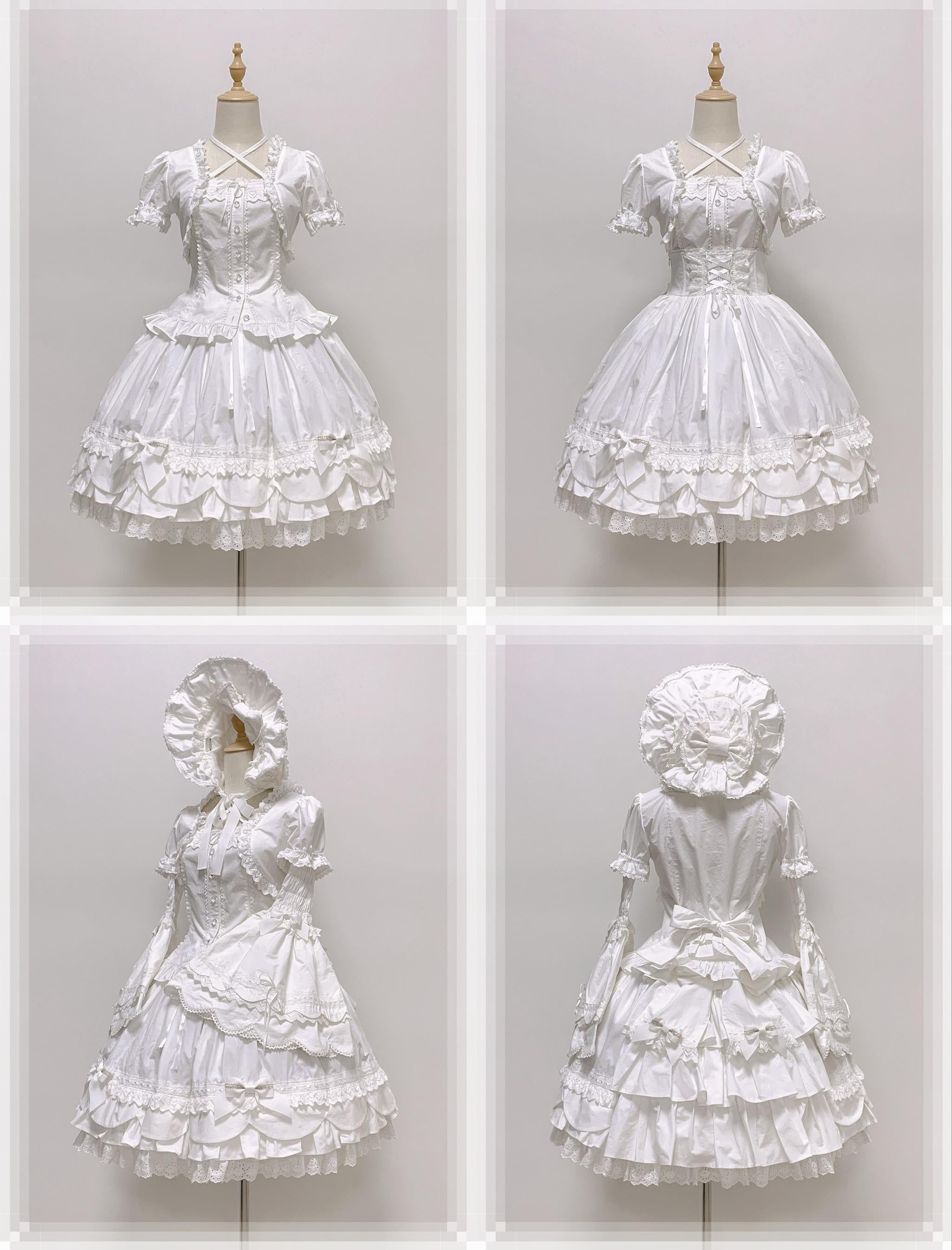 Haruhime Momoko - Cotton Old School Lolita Skirt with Tiered Back Overlay