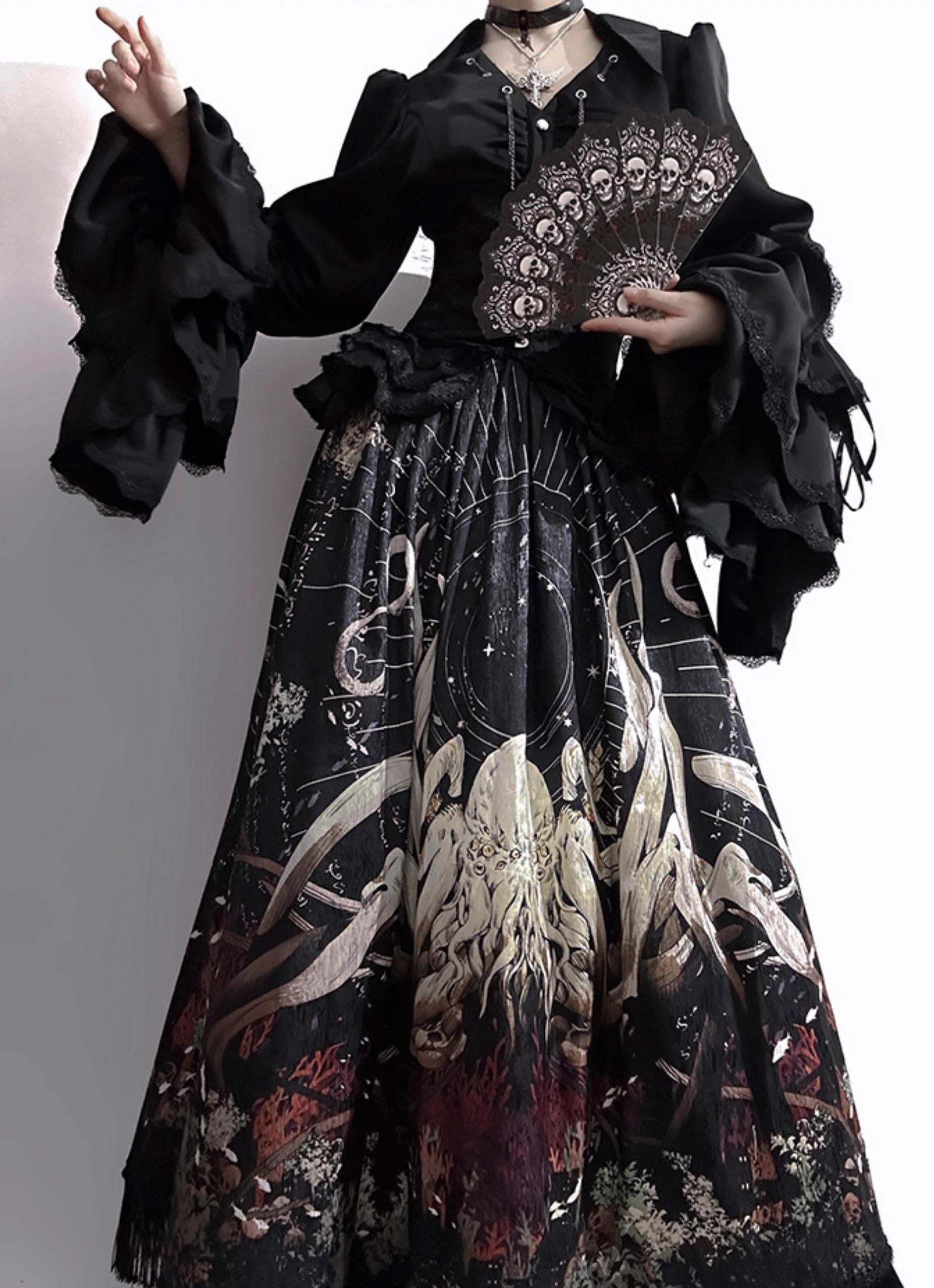 Caged Bird Hotel - Reborn Ancient God - Gothic Lolita Shirt & Skirt Set
