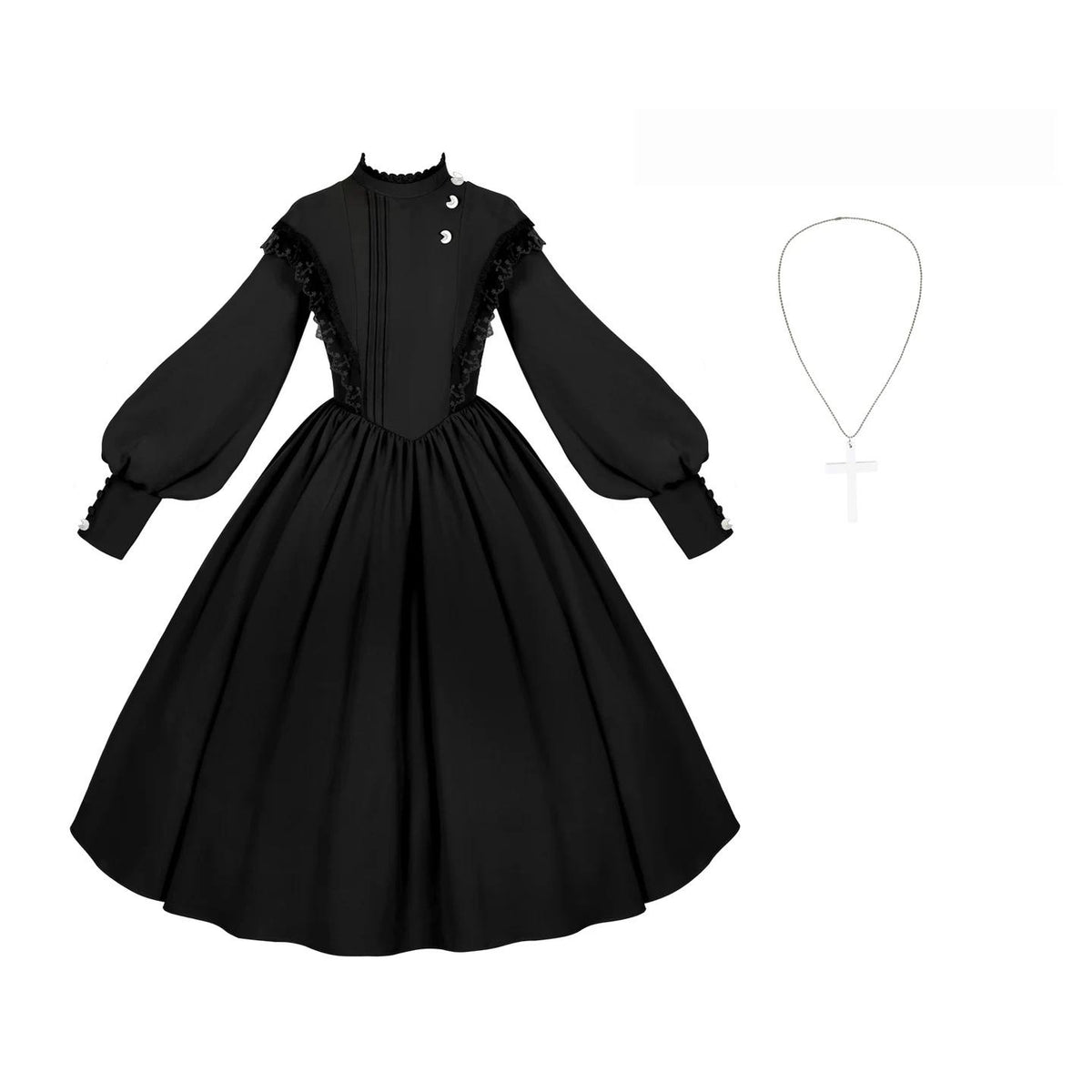 Moon Phase - Gothic Lolita OP Dress Set, Detachable Cross-Shaped Apron (M S) 46035:873470
