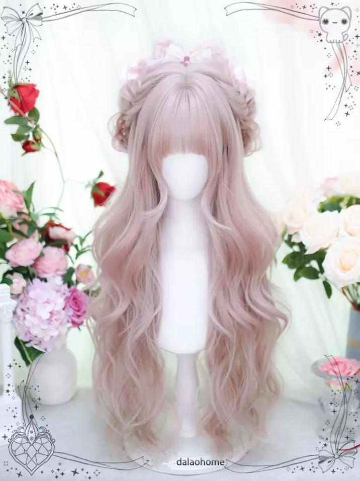 Dalao Home - Wen Wen - Natural Lolita Wigs Long Curly Hair Taro pink