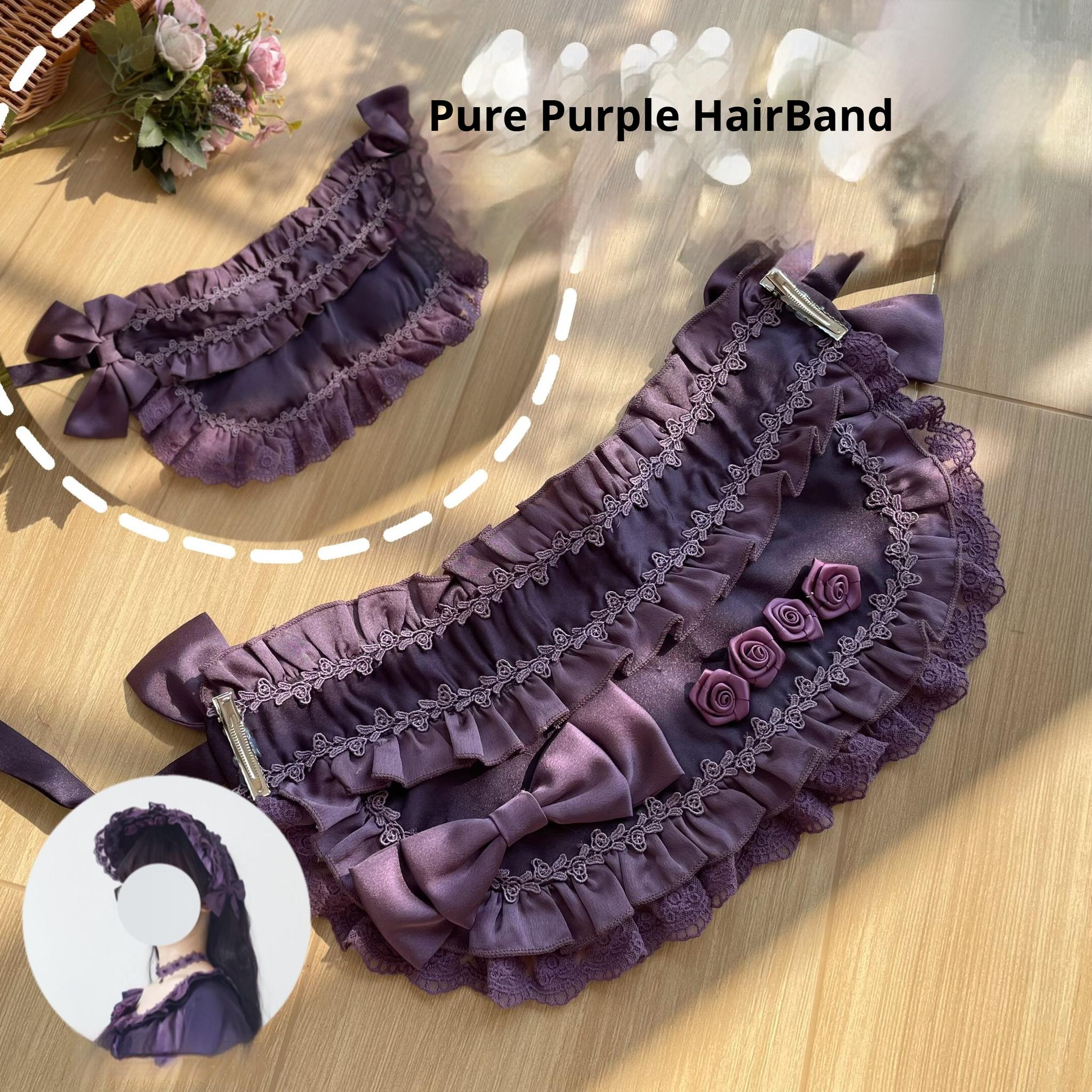 Uncle's Workshop - Stacked - Lolita Accessory Set Hairband Bow Trailing Brooch Choker Pure Purple Hairband Only