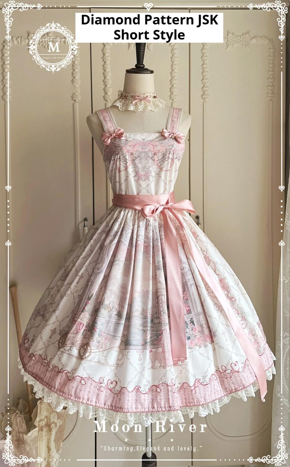 Moon River - Swan Lake Mirror - Pink Sweet Lolita Print JSK Dress (L M S XL XS) 43705:783371