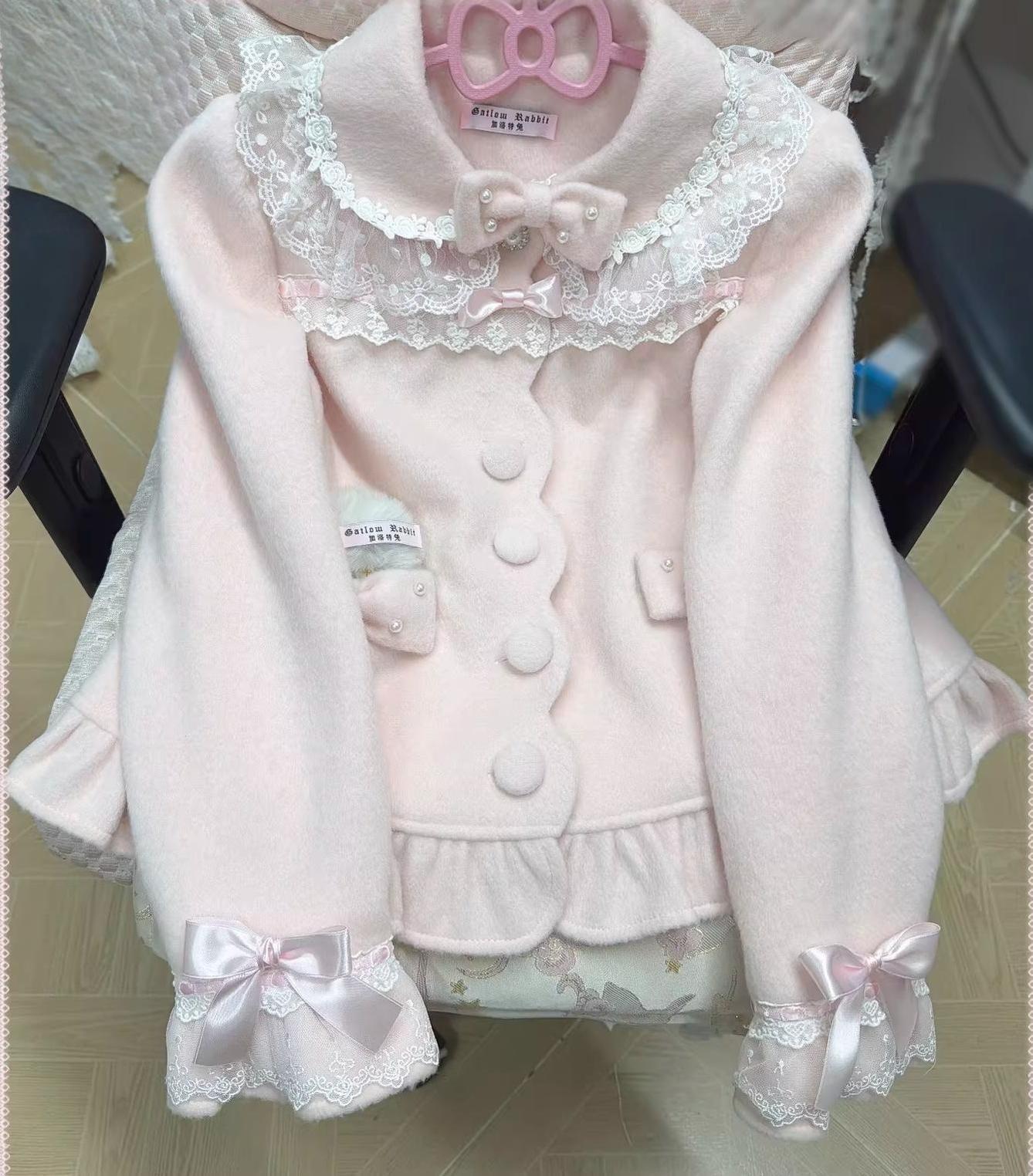 Petal Girl - Loose Sweet Lolita Coat, Detachable Bow Pink (without pom-pom) S