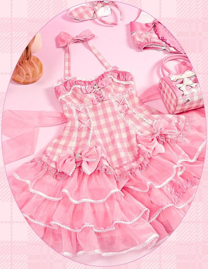 Blossom Daydream - IP Collab Sweet Lolita Dress Set, Pearl Plaid 45899:867312