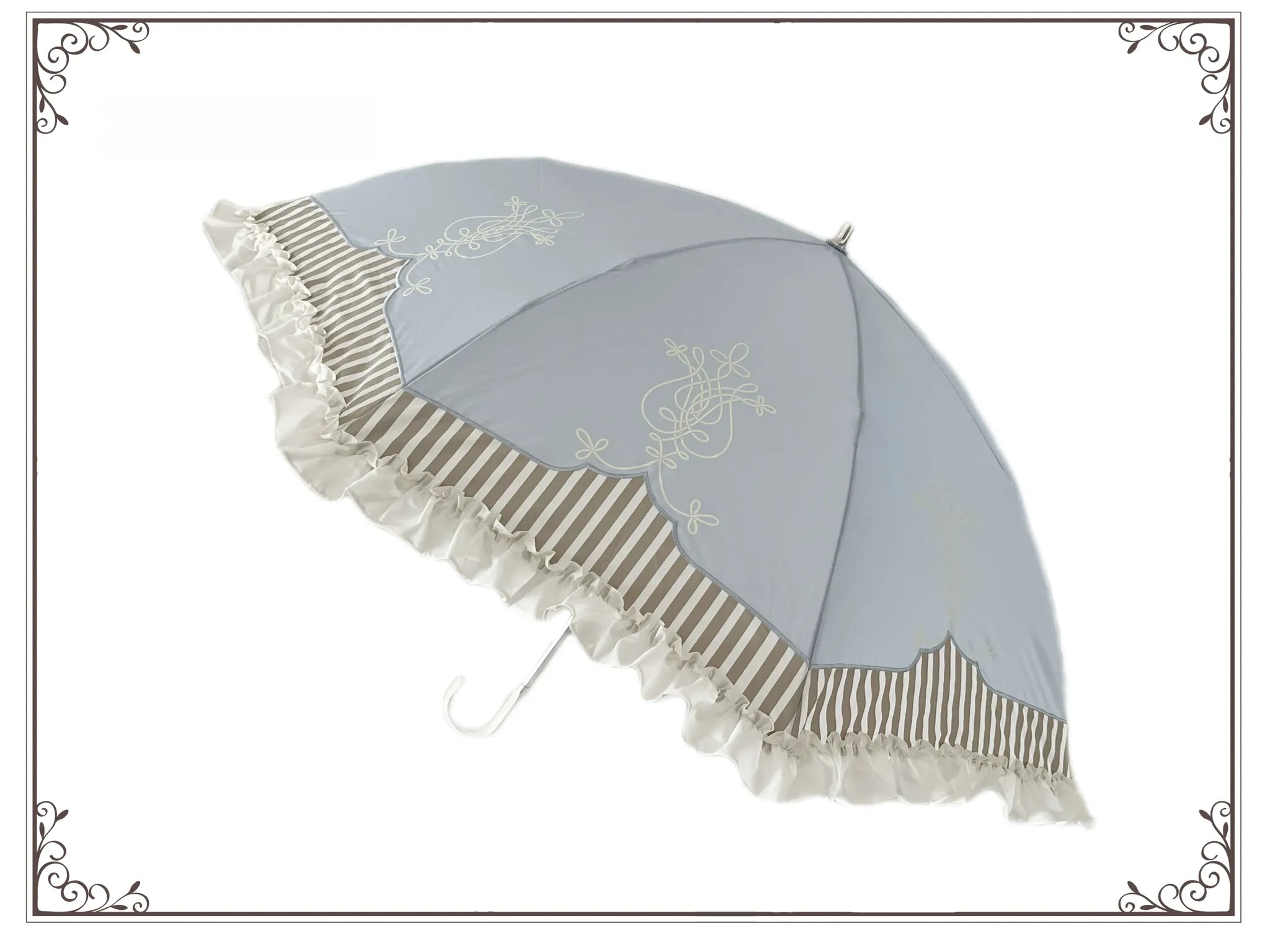 Lyre Academy - Classic Lolita 2-Fold Parasol, Lyre Print & Embroidered Trim (Sax) 45679:858484