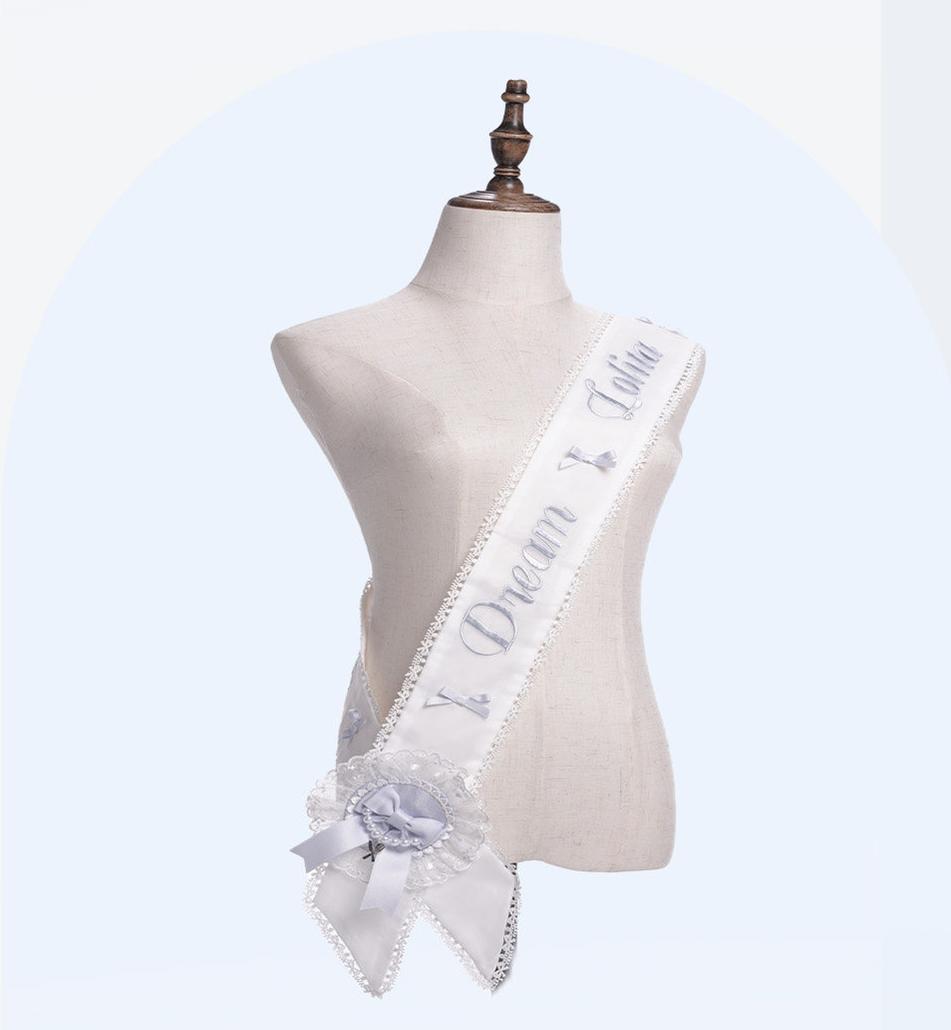 Finnish Antique Cabinet - Sweet Lolita Headdress with Bow Decor White and Blue One Size Sash Only