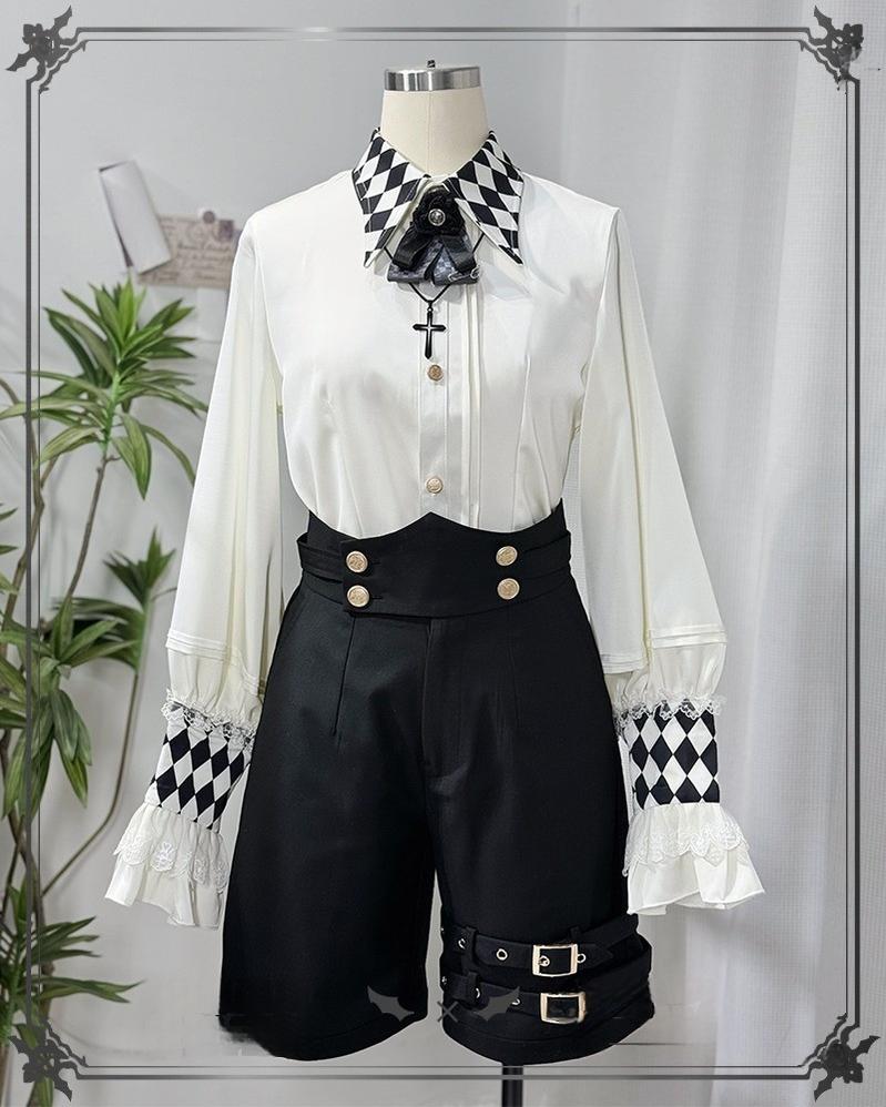CastleToo - Fantasy Wonderland - Ouji Lolita Checkered Blouse with Suspenders Pants and Cape 42735:751576