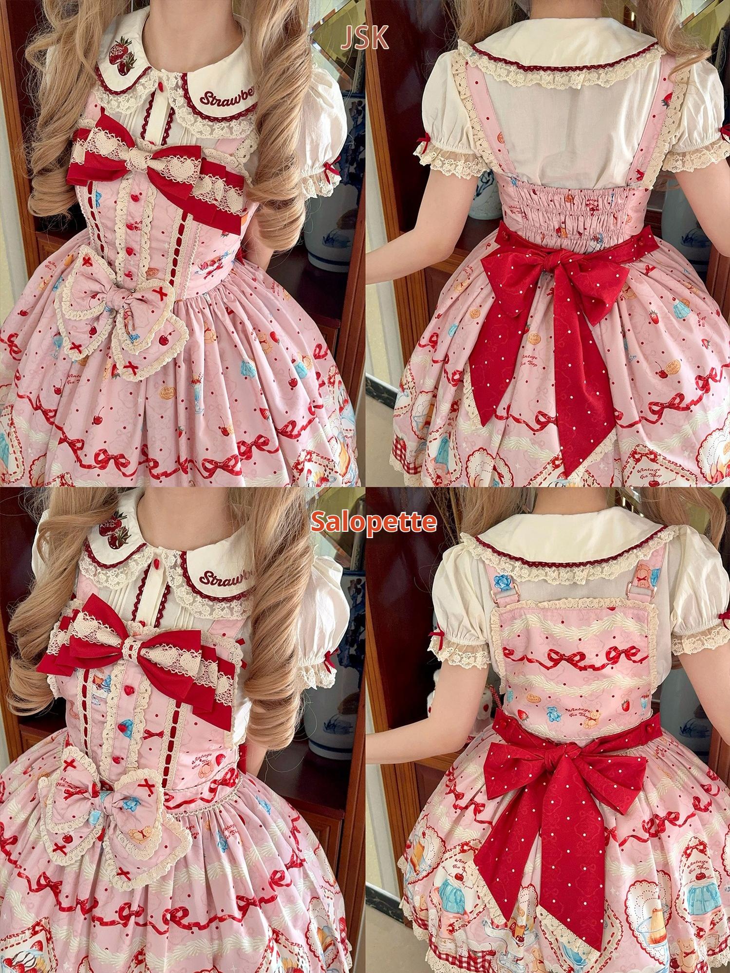 DreamWhale - Showa Dessert Showcase - Kawaii Lolita Dress Suit Pudding-Inspired JSK/Salopette 43200:771626