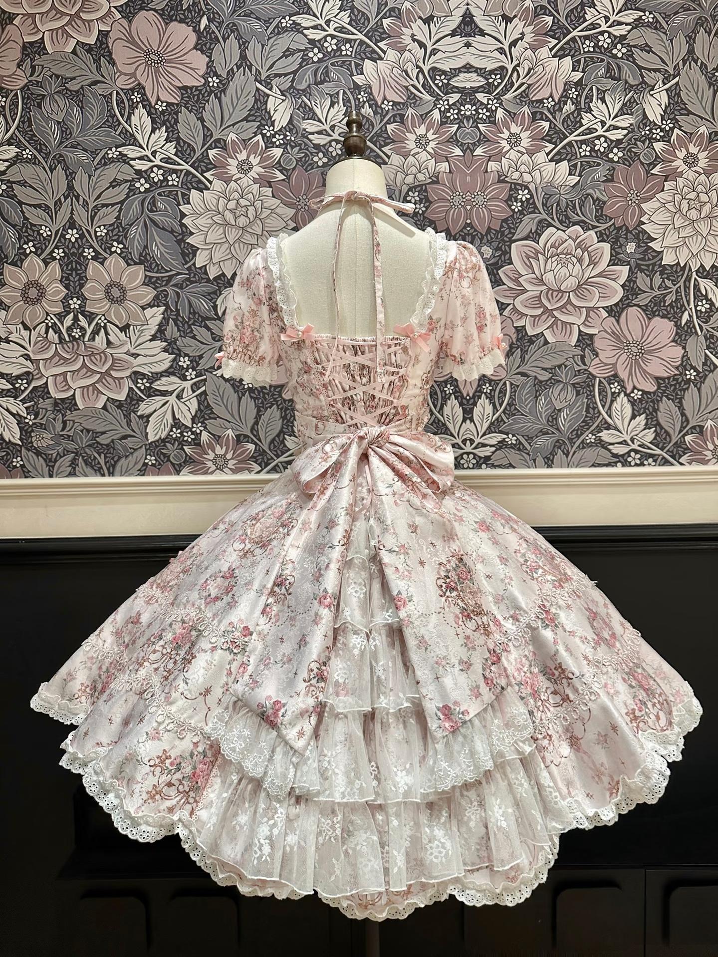Mengfuzi - FLower in the Mirror - Old-School Lolita Bodice & SK Set, Short-Sleeved OP 44280:802308