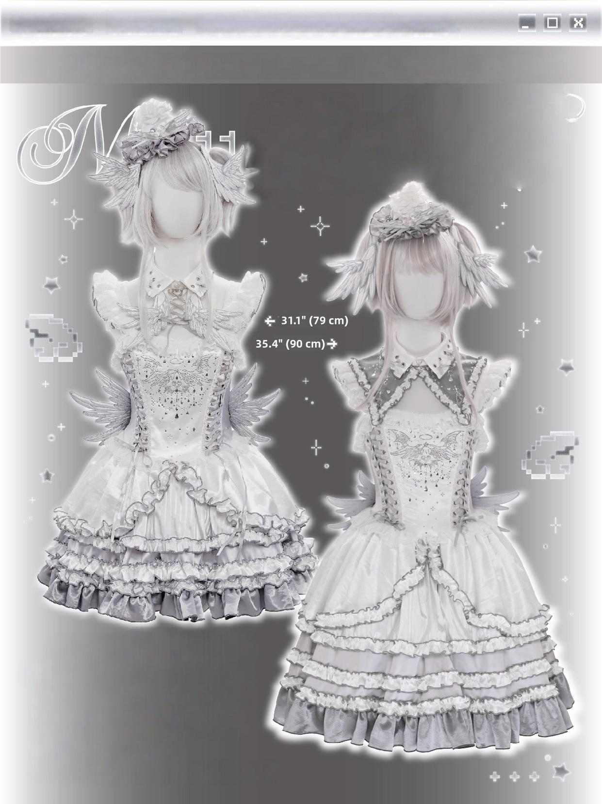 LustrE - Metallic Angel - Silver-white Punk Lolita JSK, Wing and Rhinestone Details (L M S XL XS) 44276:801983