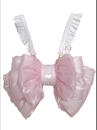 (Buyforme)Boguta~ Satin Butterfly Bow Bag Versatile Elegance Lolita Bag S light pink bag+white shoulder strap 