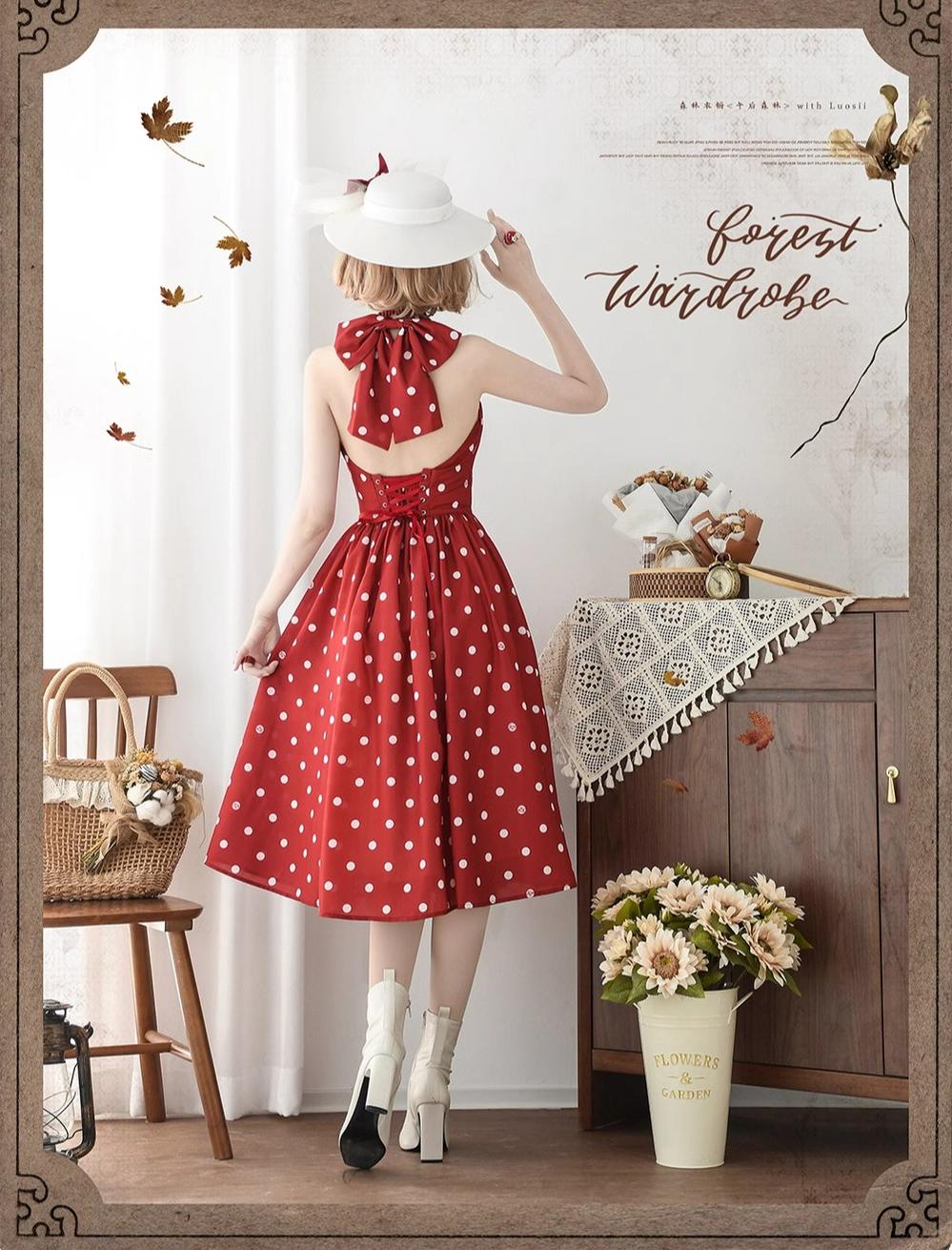Forest Wardrobe - Afternoon Forest - Vintage Lolita Dress Halter Neck Open Back