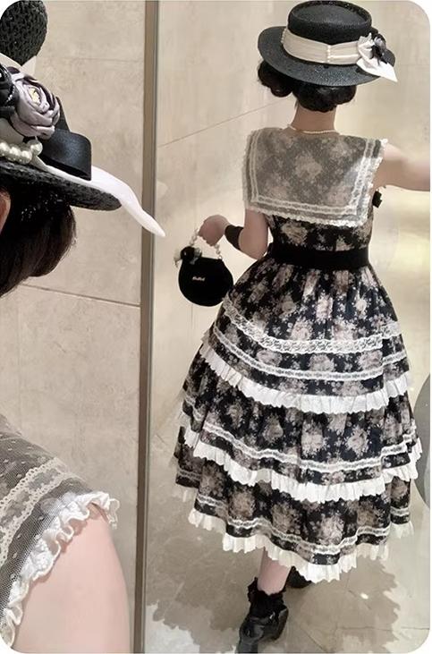 Black Rose - Printed Old School Lolita Dress, Front Opening 44636:817103