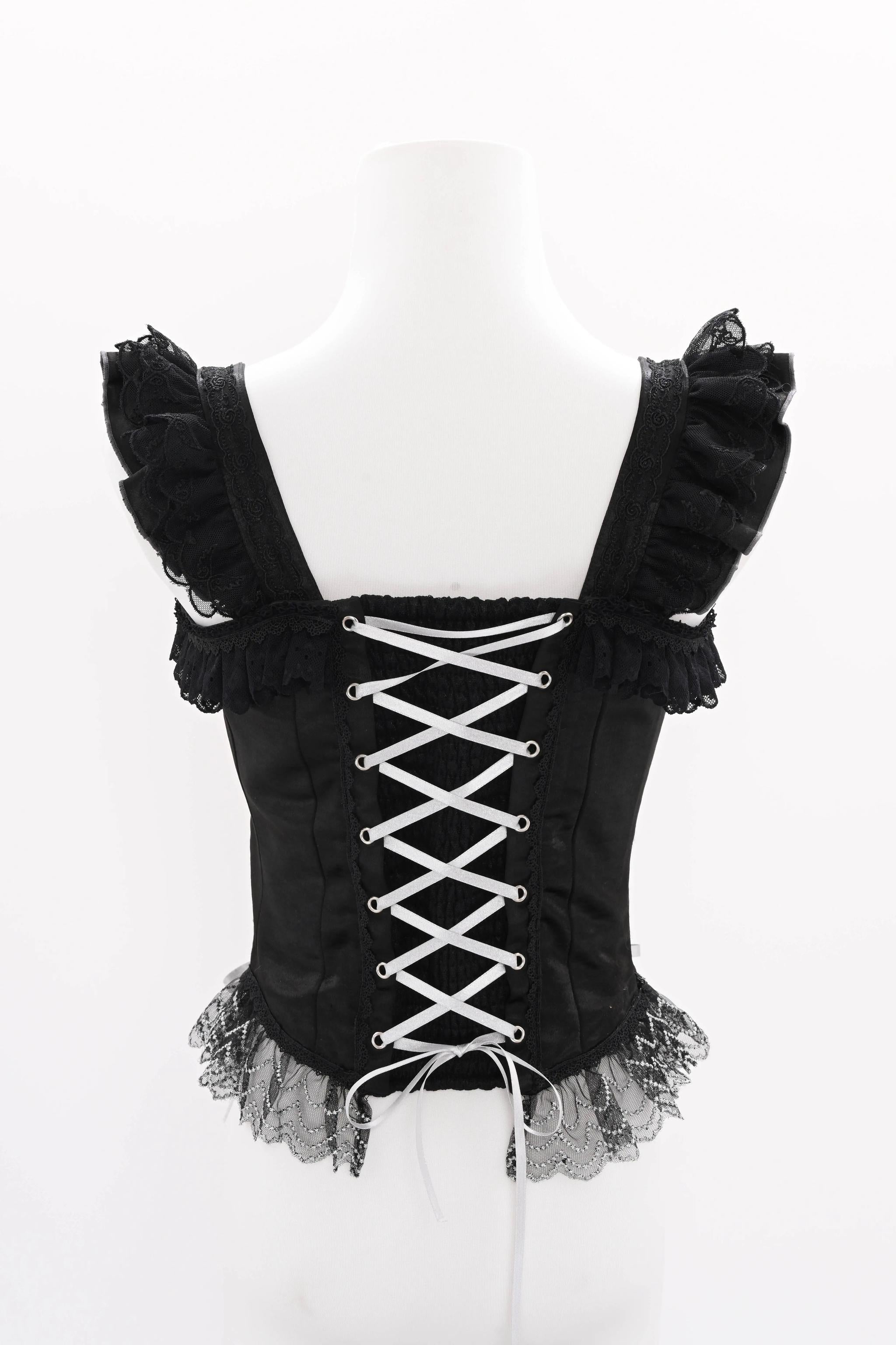 LustrE - Metallic Angel Black - Gothic Lolita Rhinestone Top & Ruffled Skirt Set 43991:791093