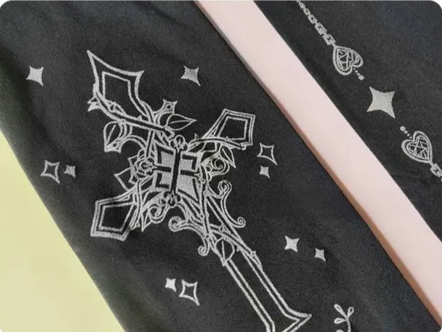 Thorn Cross - Halloween Gothic Lolita Pantyhose, Cross & Heart Chain Print 45946:869181