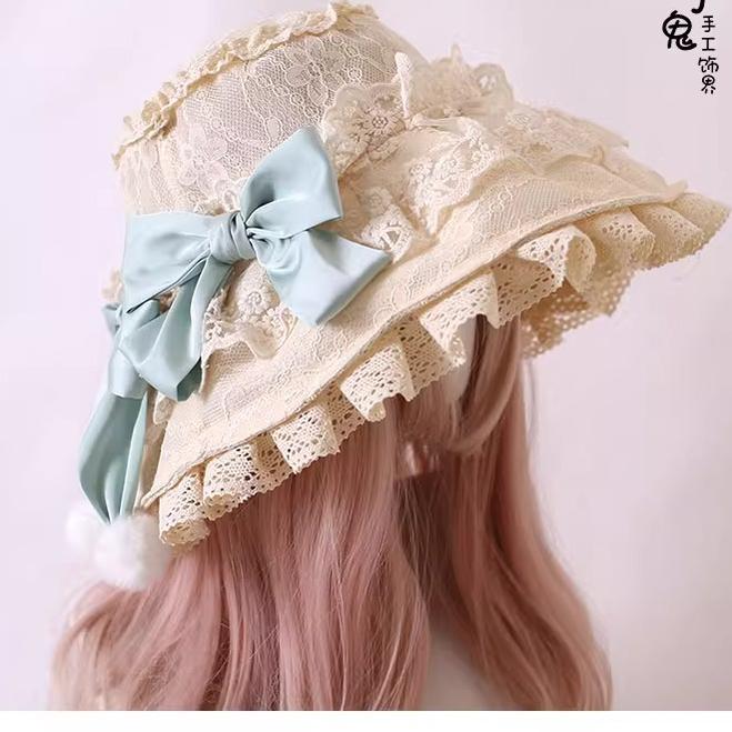 Xiaogui - Retro Lolita Hat Lace Handmade Doll Hat with Multicolor Bows
