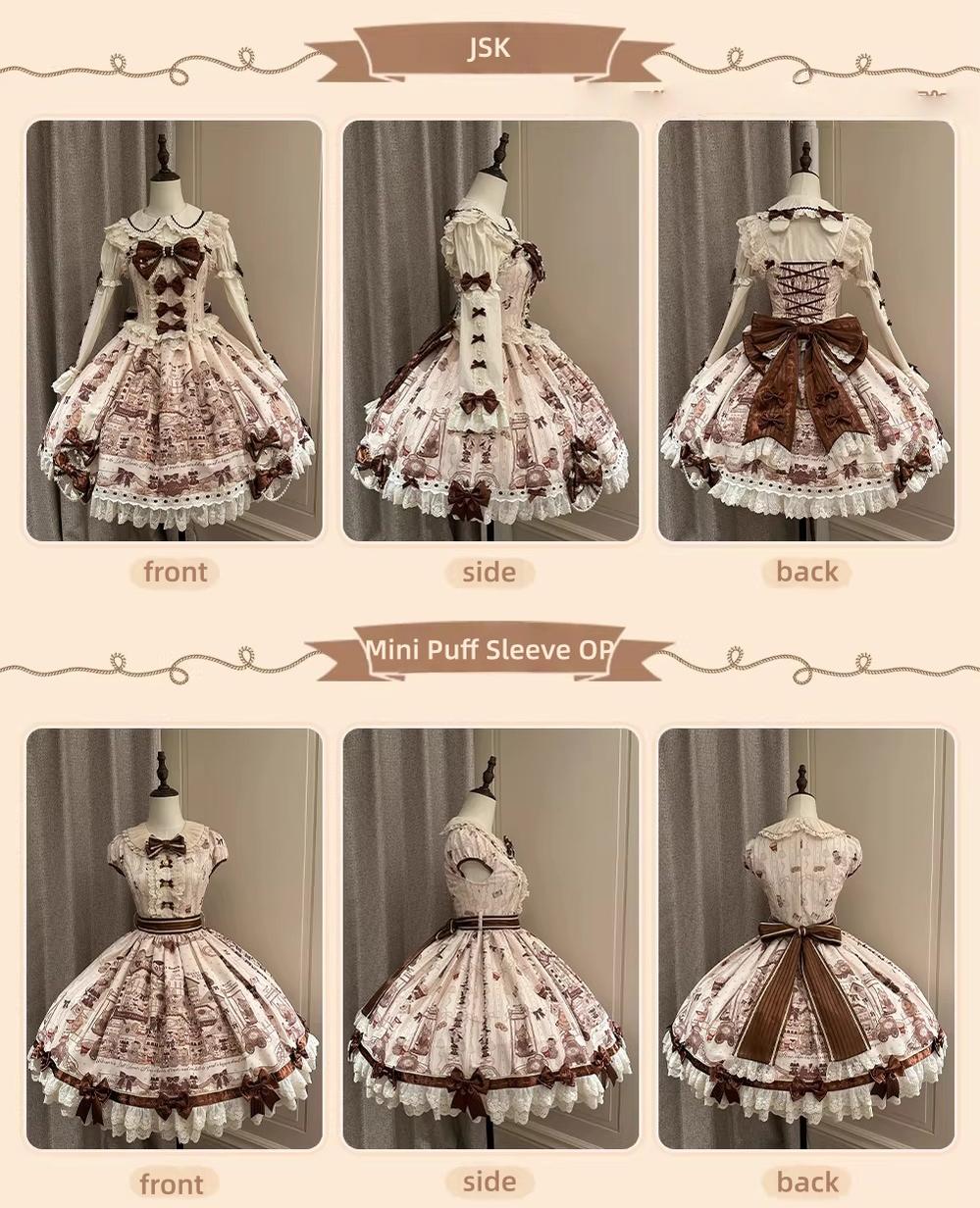 Little Bear Workshop - Primted Sweet Lolita Dress, Long Sleeved Blouse 44573:813804