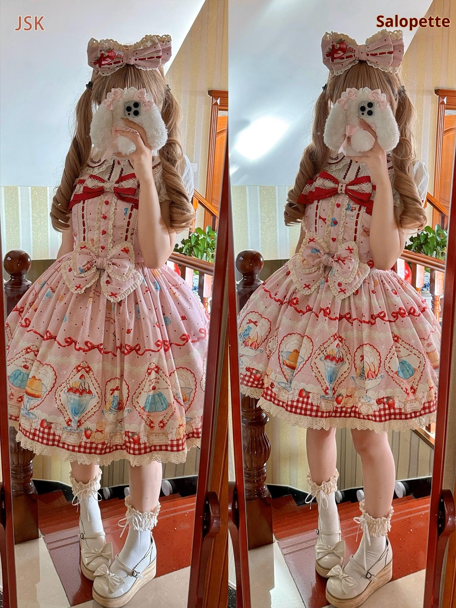 DreamWhale - Showa Dessert Showcase - Kawaii Lolita Dress Suit Pudding-Inspired JSK/Salopette 43200:771629