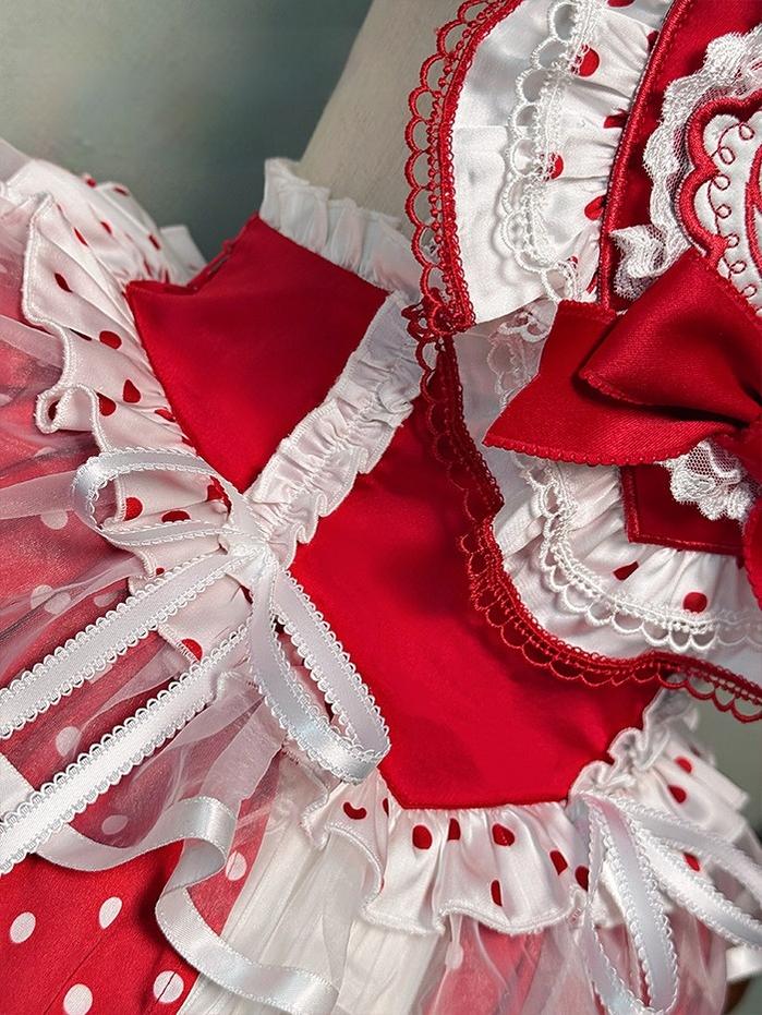 Shuang Sheng Xiao Xiong - Bite The Cake - Sweet Lolita Dress, Red & White Polka Dots