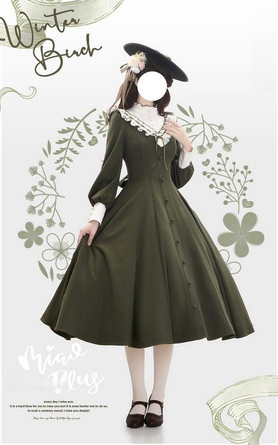 Winter Birch - Classic Lolita Slim Fit OP Dress, Standing Collar