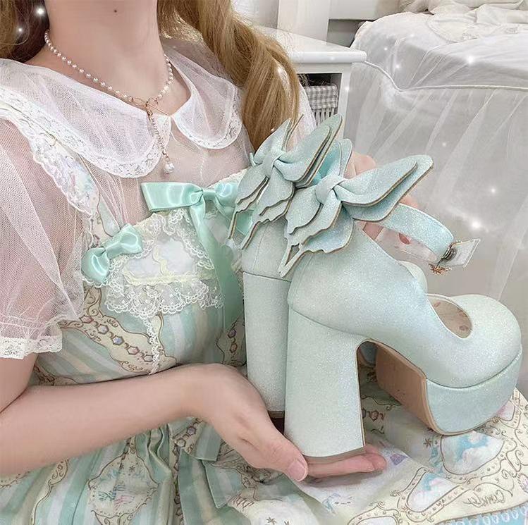 Pure Tea For Dream~Untouchable Butterfly~Elegant Lolita Heels Lolita Shoes PU Shining Platform (34 35 36 37 38 39 40 41) 32642:388802