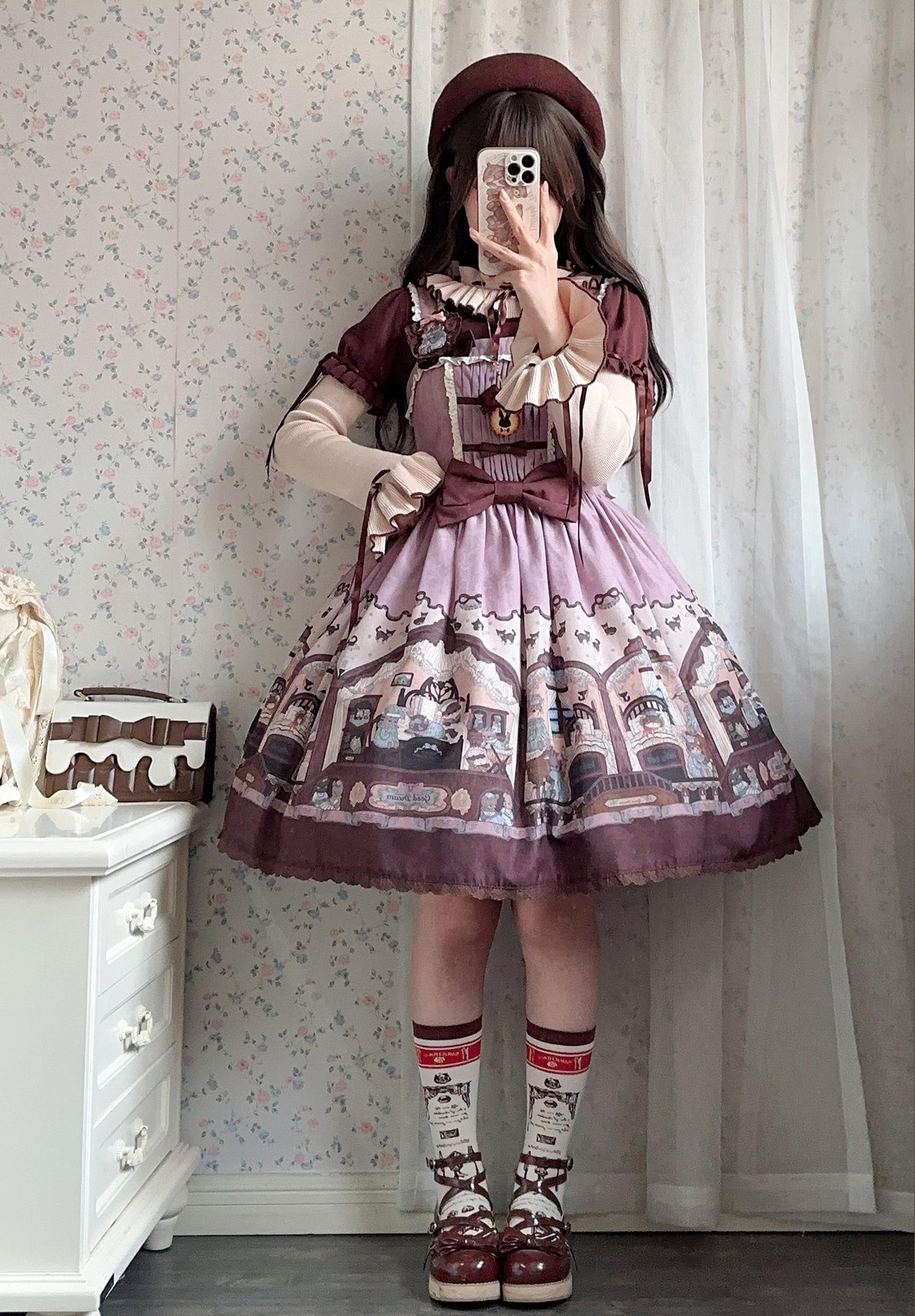 Sweet Dream Sheep - Vintage Bear - Printed Sweet Lolita Dress, Zipper Clousure 43709:784141