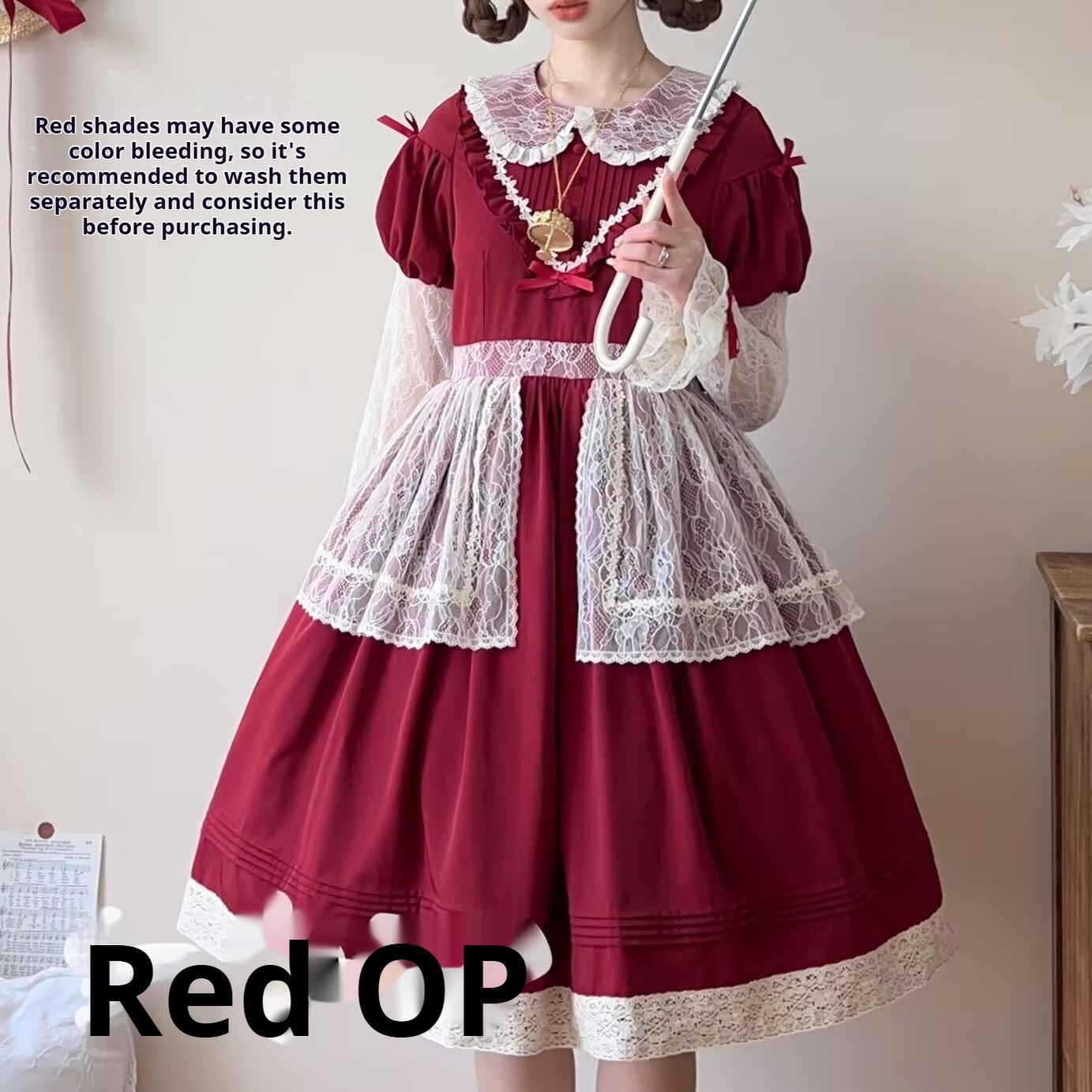 Uncle's Workshop - Mist among Flowers - Sweet Lolita OP Ruffles Lolita Apron and KC Red OP Only S