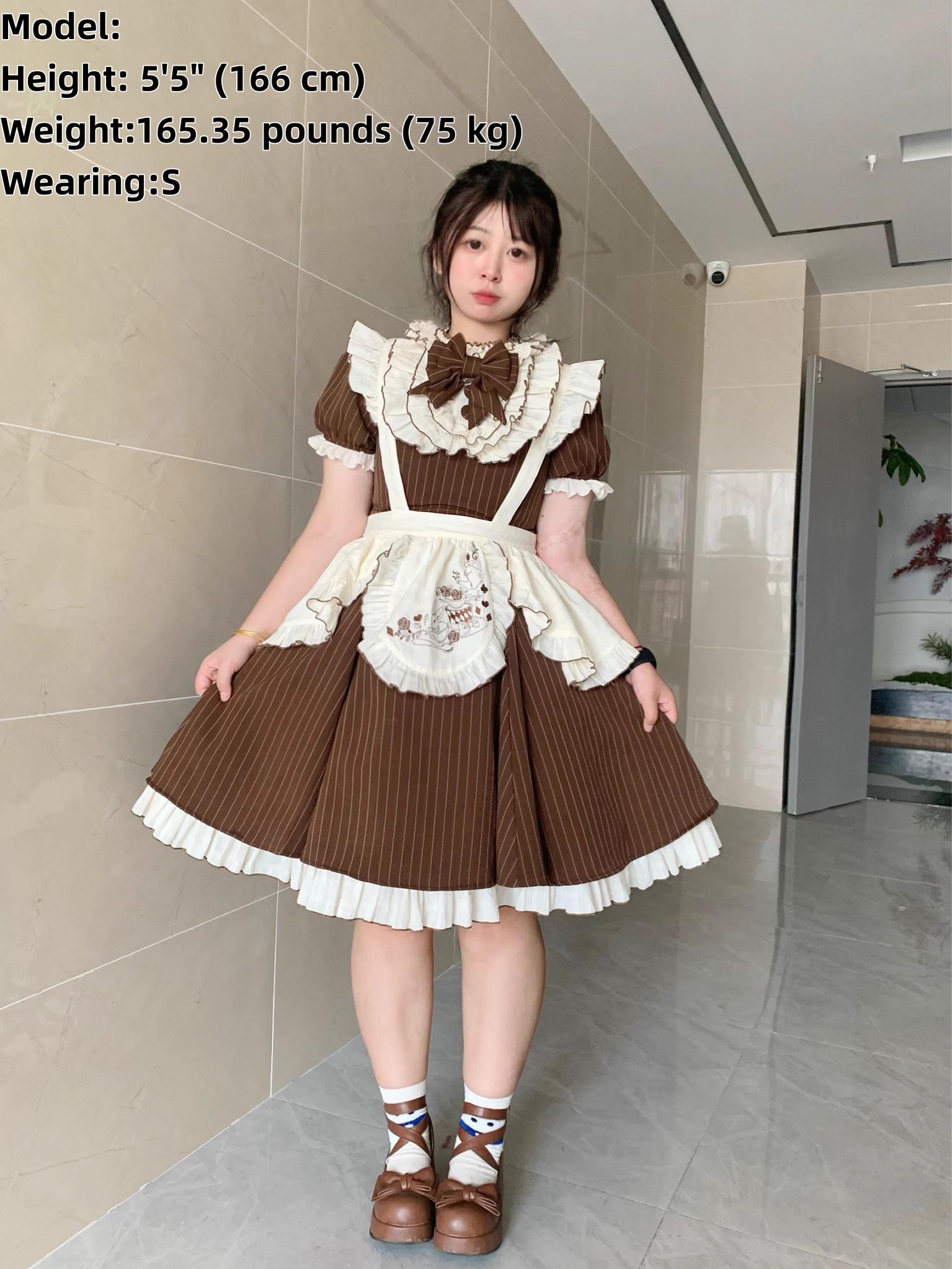 Chubby Cat Diary - Afternoon Tea - Striped Sweet Lolita OP, Petal-Ruffled Apron 44318:804594