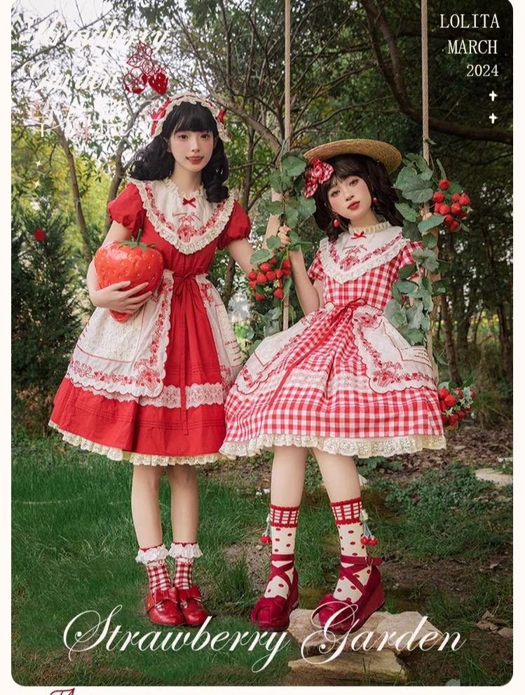 Flower and Pearl Box - Strawberry Basket - Country Lolita Dress Plaid Summer Spring Dress